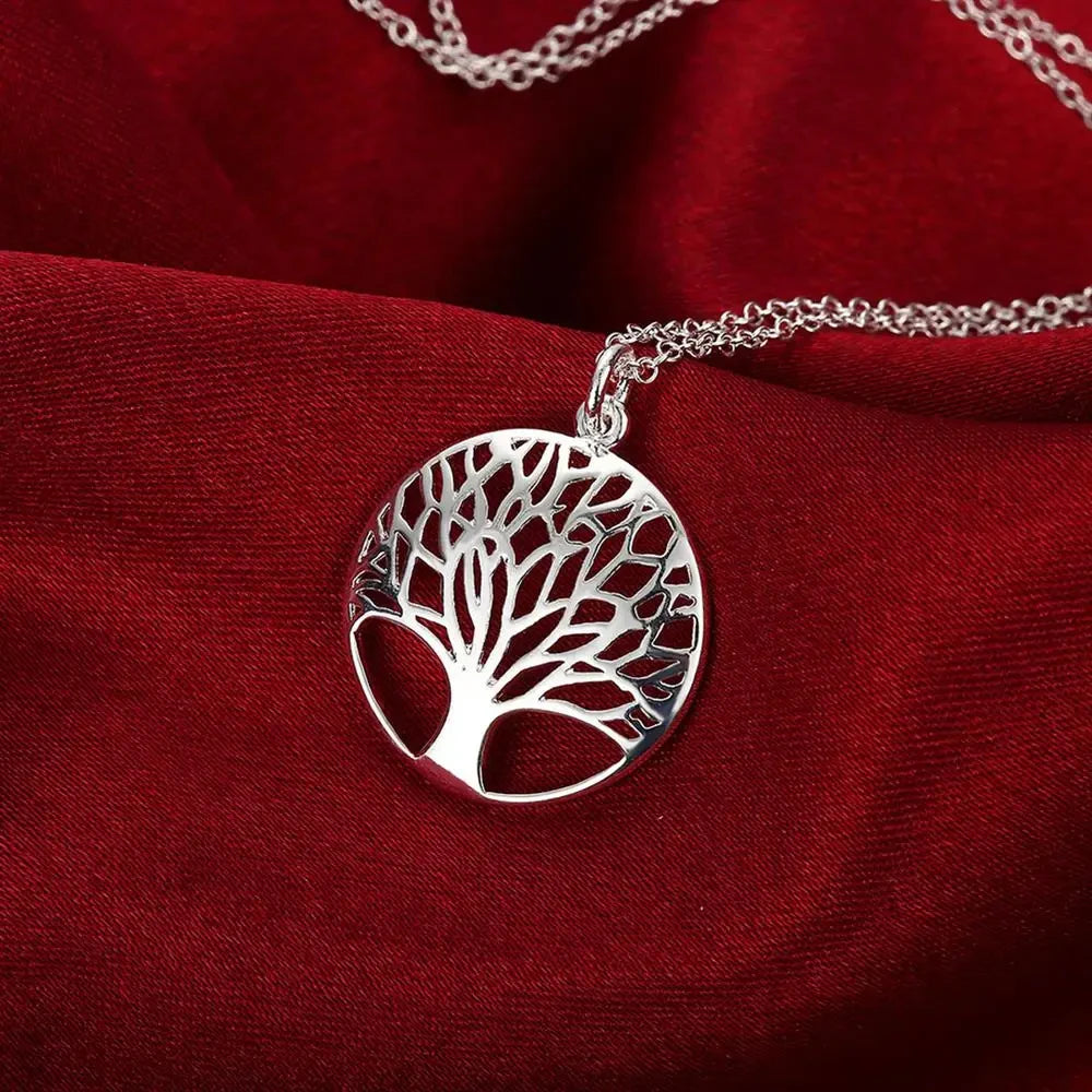 925 sterling Silver Charm Round tree Pendant Necklace For Women Luxury Fashion Party Wedding Accessories Jewelry Christmas Gifts