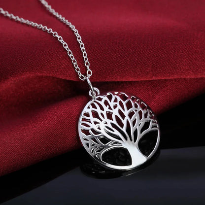 925 sterling Silver Charm Round tree Pendant Necklace For Women Luxury Fashion Party Wedding Accessories Jewelry Christmas Gifts