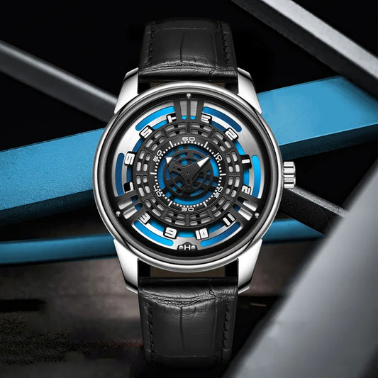 PINDU New Men Automatic Watch 42mm Luxury Mechanical Watch Luminous Waterproof Unique Stylish Design Turning Dial Wristwatches