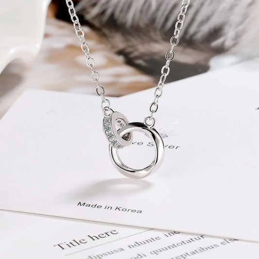 S925 Sterling Silver Full Diamond Zircon Simple Möbius Ring Clavicle Chain Women's Necklace