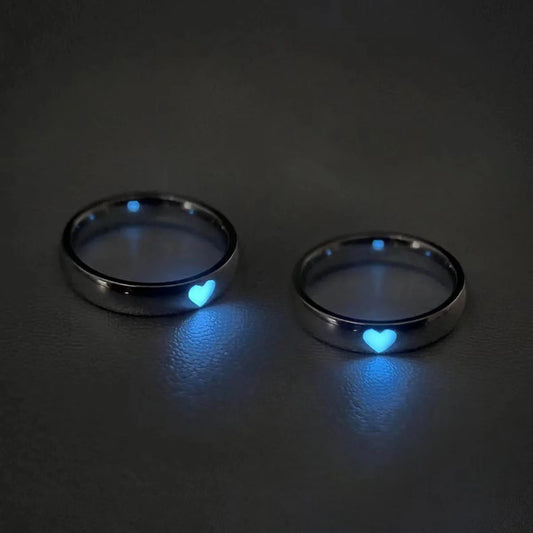 Luminous Love Heart Ring Glow In Dark Fashion Adjustable Couples Rings Pink Blue Paired Rings Jewelry Boyfriend Gift For Lover