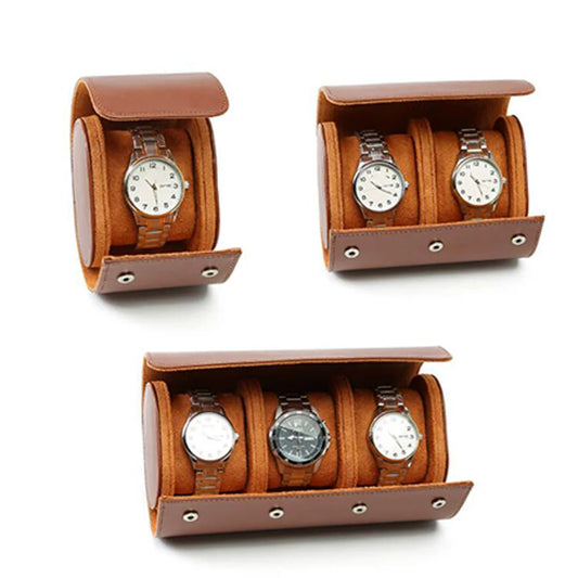 1/2/3-Slot Watch Roll Travel Case Portable Vintage Leather Watch Display Case Storage Box Watch Organizers Men Christmas Gift